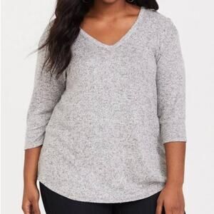 TORRID Gray Lace Up Sleeve Sweater Size 3 22-24/3X 3/4 Sleeve Knit